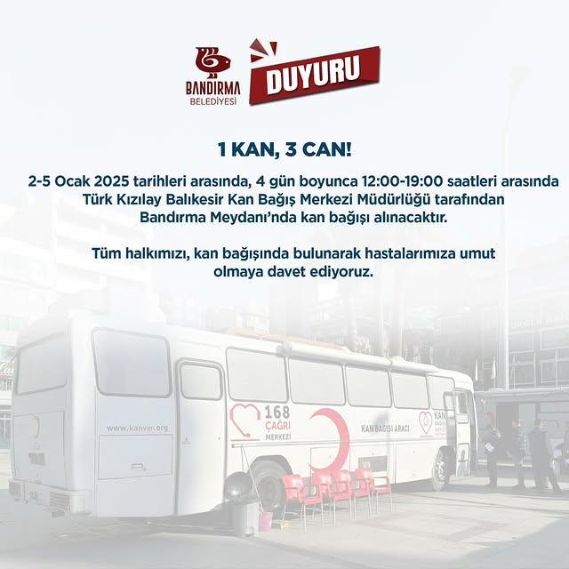 Bandırma’da Kan Bağışı Kampanyası Düzenlenecek