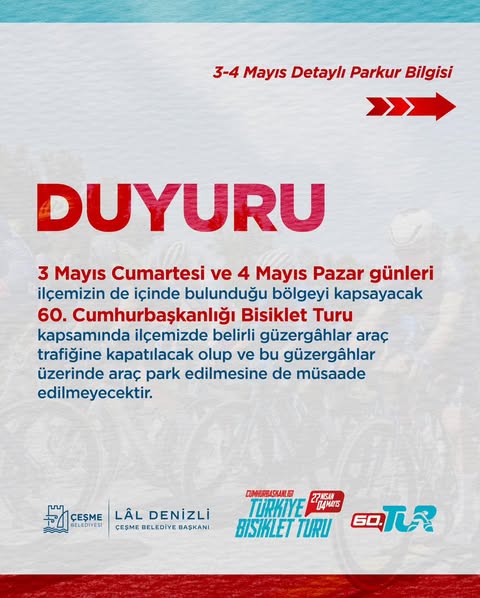 60. Cumhurbaşkanlığı Bisiklet Turu Nedeniyle Çeşme'de Yollar Kapatılacak