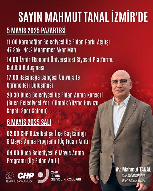 CHP'li Mahmut Tanal, İzmir'de Seçmenlerle Buluşacak