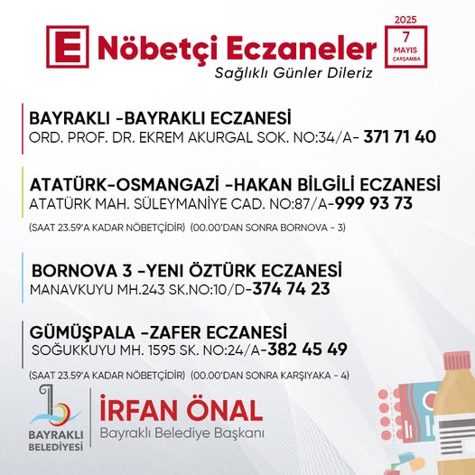 Bayraklı Belediyesi, Vatandaşlara Nöbetçi Eczane Bilgisini Duyurdu