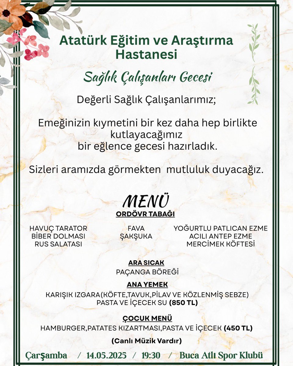 İzmir Atatürk Eğitim ve Araştırma Hastanesi Sağlık Çalışanları için Eğlence Gecesi Düzenliyor
