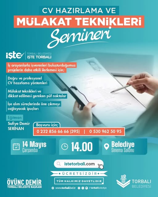 Torbalı Belediyesi, İş Arama Sürecinde Destek Veriyor: CV ve Mülakat Teknikleri Semineri