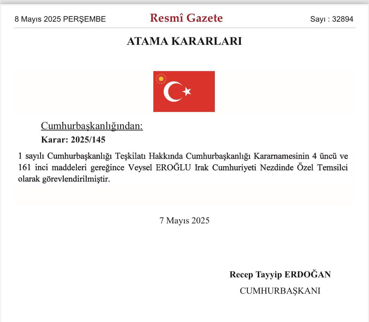 Eski Orman ve Su İşleri Bakanı Eroğlu, Irak Özel Temsilcisi Oldu