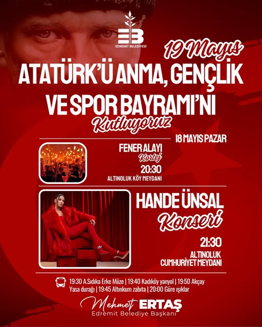 Edremit Belediyesi, 19 Mayıs Coşkusunu Hande Ünsal Konseriyle Taçlandıracak