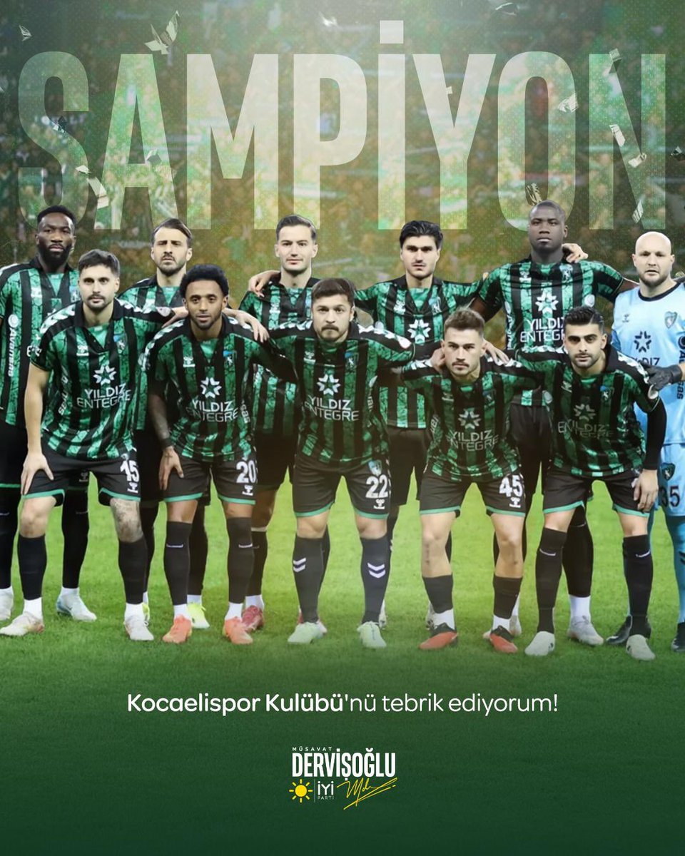 İYİ Parti Genel Başkanı Dervişoğlu, Kocaelispor'u Süper Lig'e Yükselmesiyle Kutladı