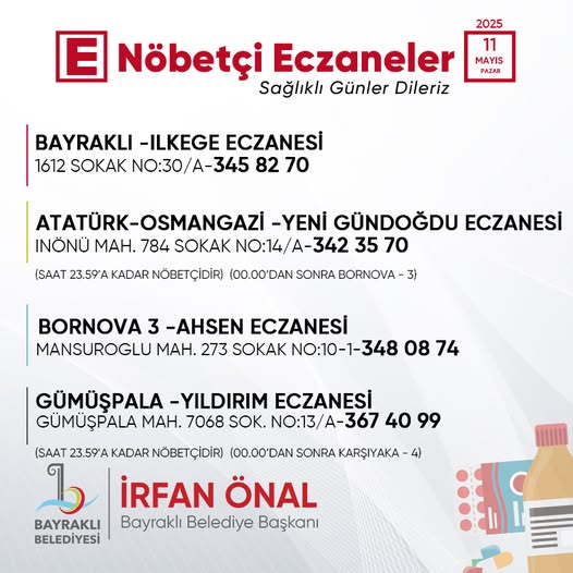 Bayraklı Belediyesi, Nöbetçi Eczane Bilgisini Paylaştı