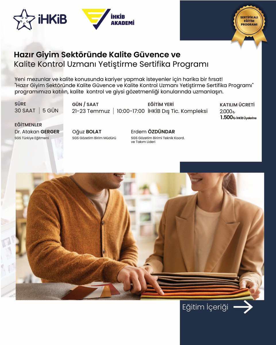 İHKİB Akademi, Hazır Giyim Sektöründe Uzmanlaşmayı Hedefleyen Eğitim Programı Başlatıyor