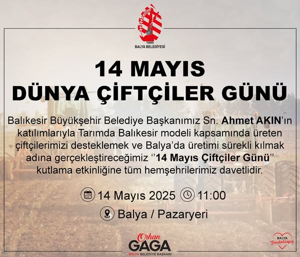 Balya Belediyesi, 14 Mayıs Dünya Çiftçiler Günü'nü Kutlayacak