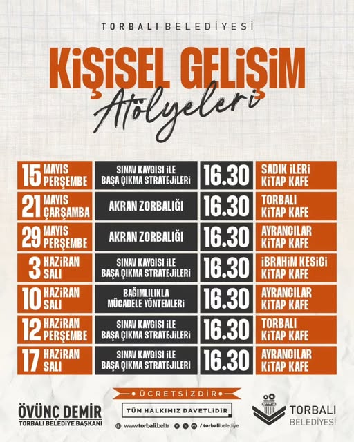 Torbalı Belediyesi Gençlere Yönelik Kişisel Gelişim Atölyeleri Başlatıyor