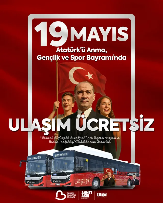 Balıkesir'de 19 Mayıs'ta Toplu Taşıma Ücretsiz Olacak