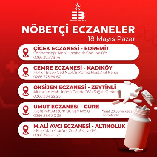 Edremit Belediyesi, Vatandaşlara Nöbetçi Eczane Bilgilerini Duyurdu