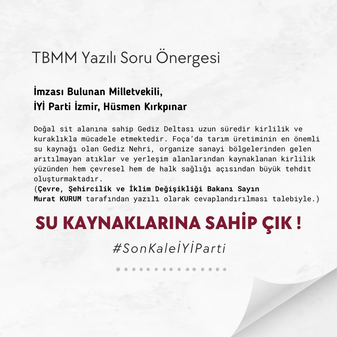 İYİ Parti İzmir Milletvekili, İzmir'deki Su Kaynaklarının Durumunu Meclise Taşıdı