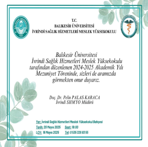 Balıkesir Üniversitesi İvrindi Sağlık Hizmetleri MYO'dan Mezuniyet Töreni