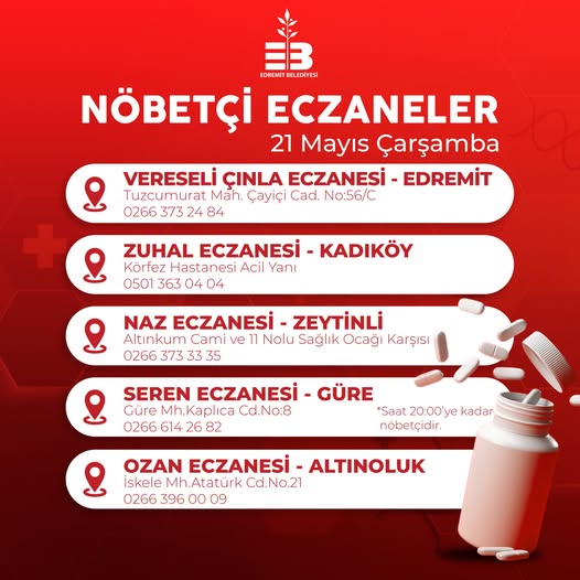 Edremit'te Nöbetçi Eczaneler Belirlendi