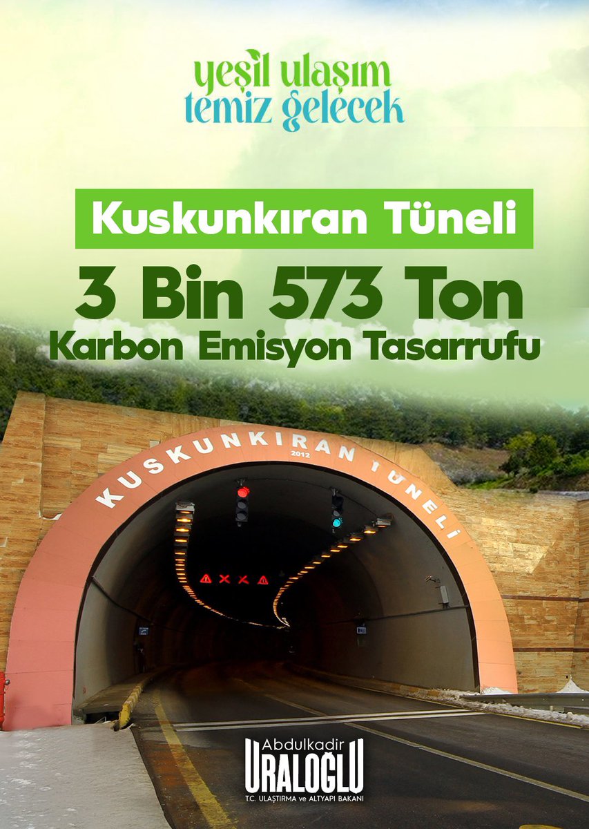 Kuskunkıran Tüneli ile 3 Bin 573 Ton Karbon Emisyonu Azaltıldı