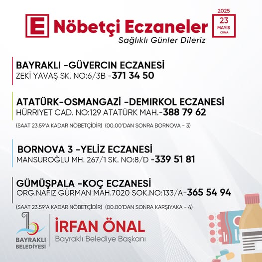 Bayraklı'da Nöbetçi Eczaneler Bilgilendirmesi