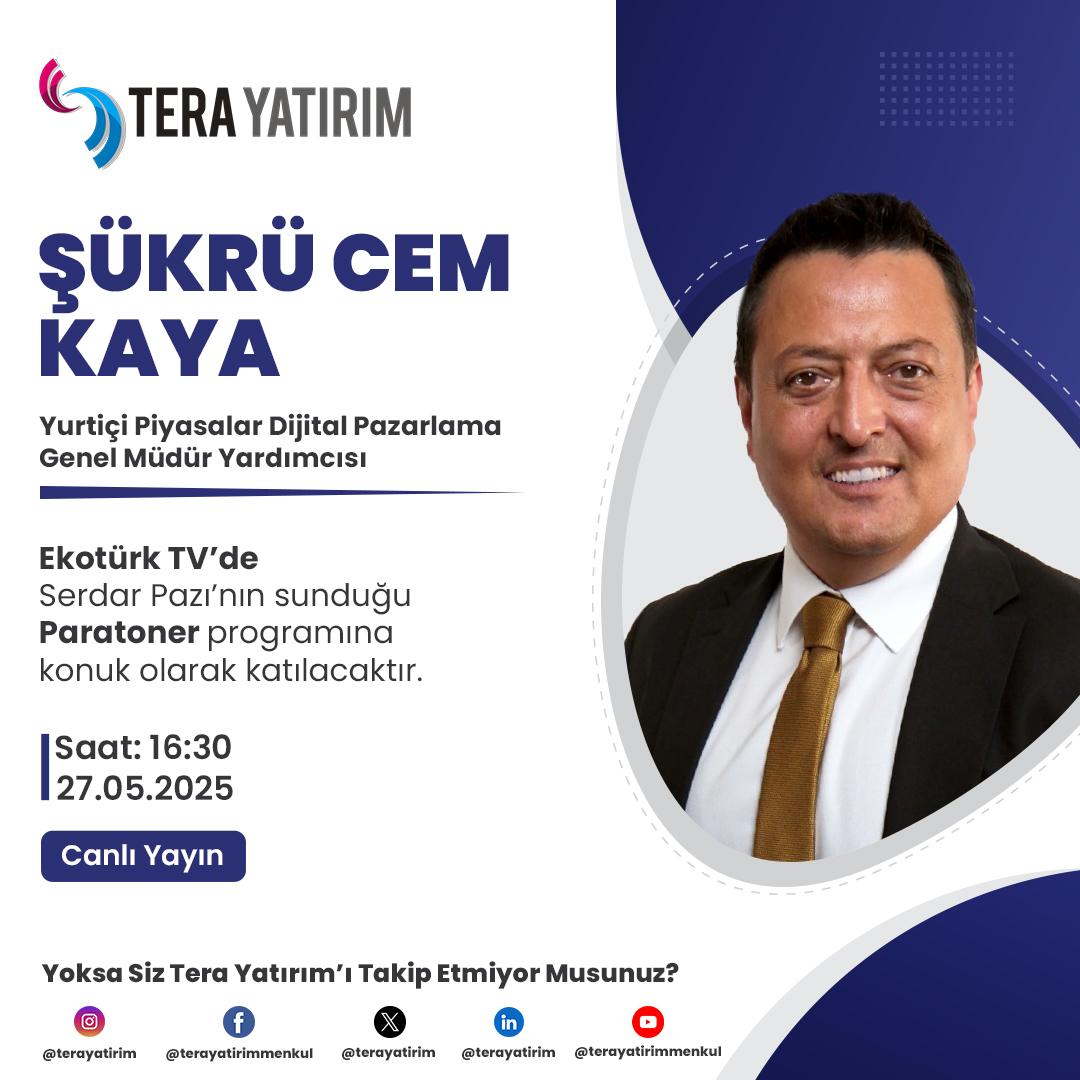Tera Yatırım Temsilcisi Şükrü Cem Kaya Ekotürk TV'de Paratoner Programına Katılacak