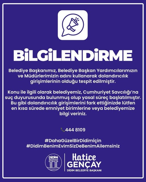 Didim Belediyesi Adına Dolandırıcılık Girişimleri Tespit Edildi