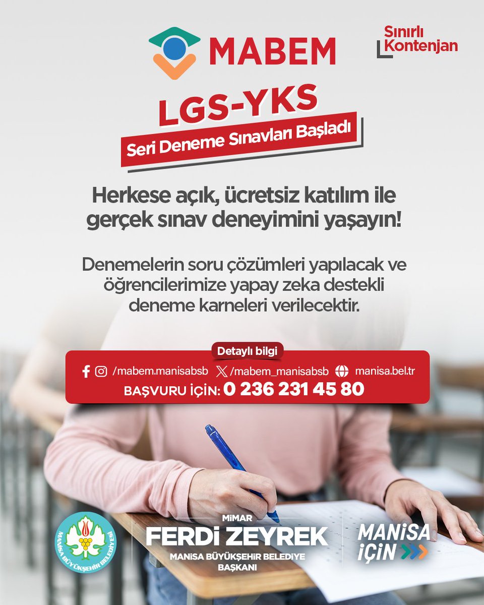 Manisa Büyükşehir Belediyesi'nden Öğrencilere Ücretsiz Deneme Sınavı Desteği