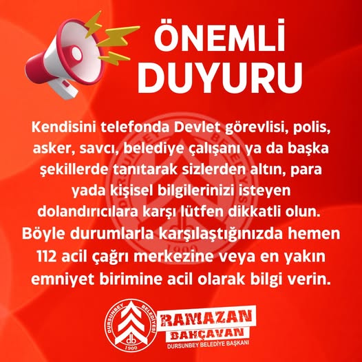 Dursunbey Belediyesi, Dolandırıcılık Uyarısı Yaptı