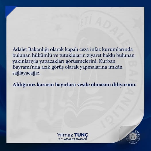 Adalet Bakanlığı, Kurban Bayramı'nda Cezaevlerinde Açık Görüş İmkanı Sağlıyor