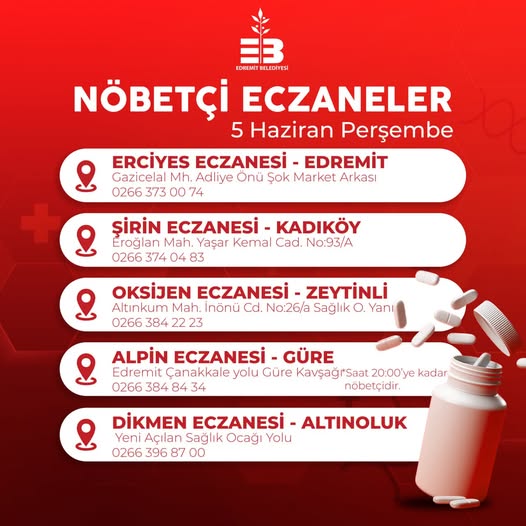 Edremit'te Nöbetçi Eczaneler Belirlendi