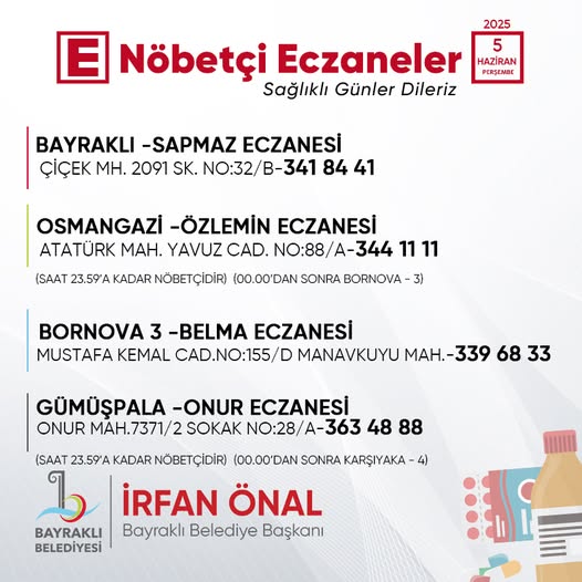 Bayraklı'da Nöbetçi Eczaneler Bilgilendirmesi