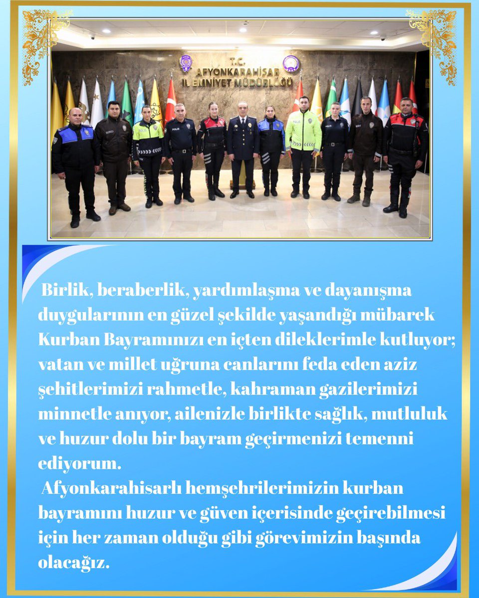 Afyonkarahisar Emniyet Müdürlüğü'nden Kurban Bayramı Mesajı