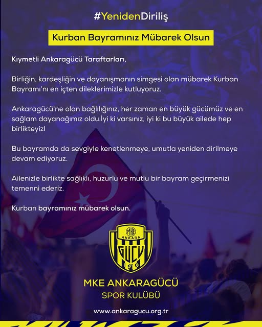 MKE Ankaragücü'nden Kurban Bayramı Mesajı