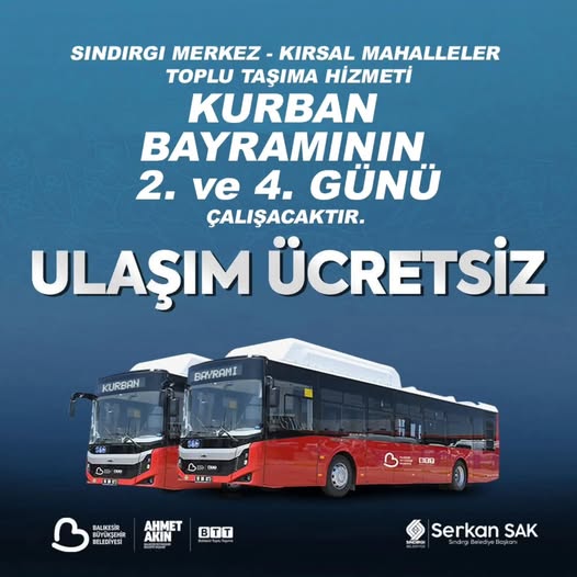 Sındırgı'da Kurban Bayramı'nda Ücretsiz Toplu Taşıma