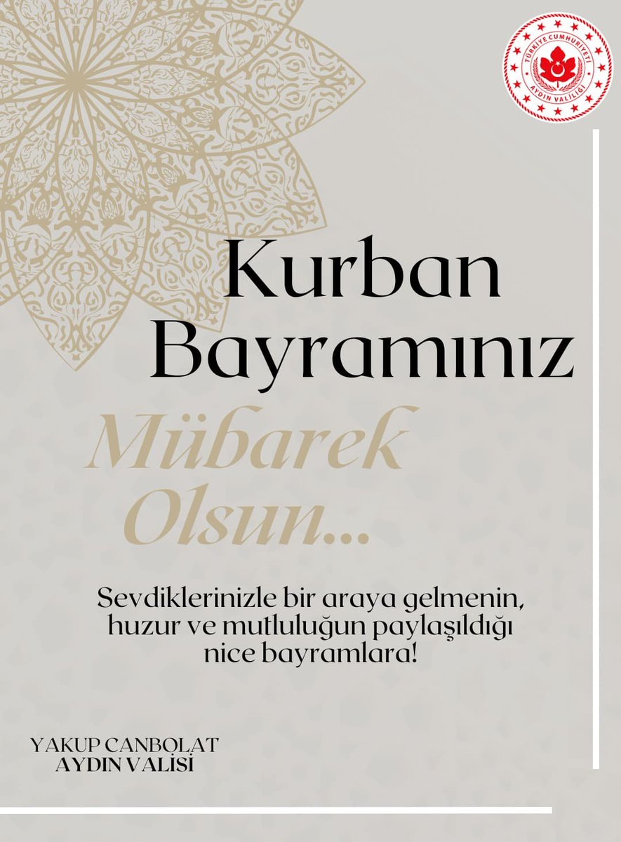 Aydın Valiliği Kurban Bayramı Mesajı Yayınladı