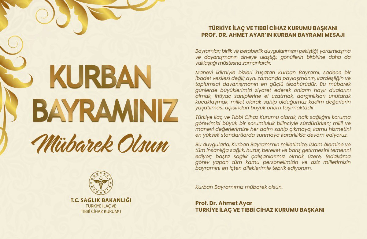 TİTCK Başkanı Prof. Dr. Ahmet Ayar'dan Kurban Bayramı Mesajı