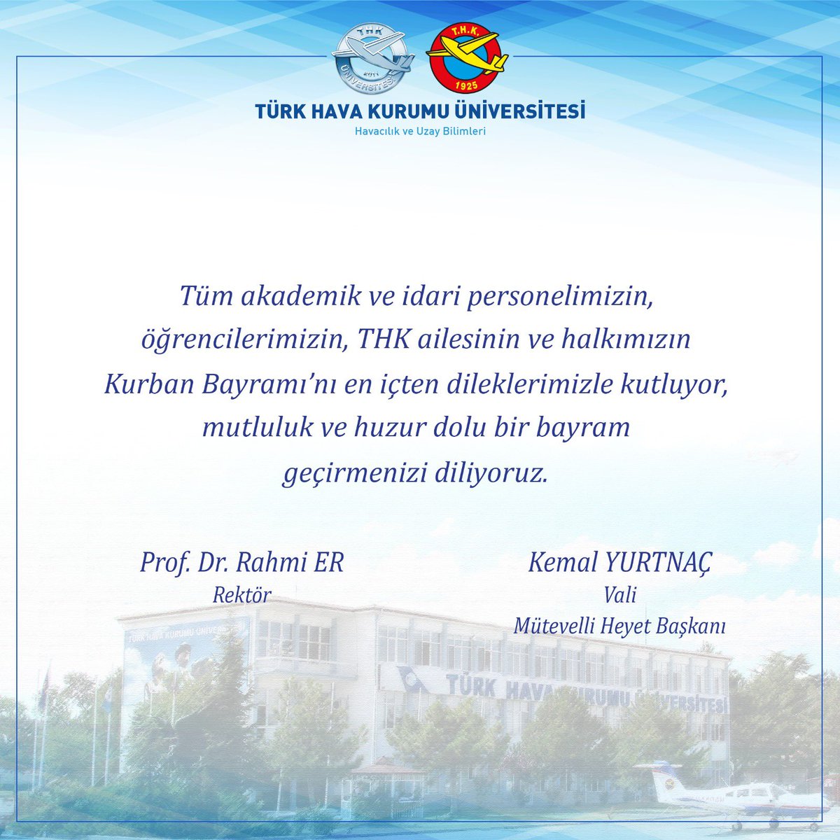 Türk Hava Kurumu Üniversitesi'nden Kurban Bayramı Mesajı